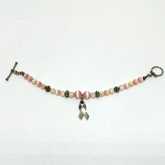 Pandora Cancer Awareness Beaded Bracelet Sterling Silver Ribbon Charm Toggle VTG - Picture 3 of 6